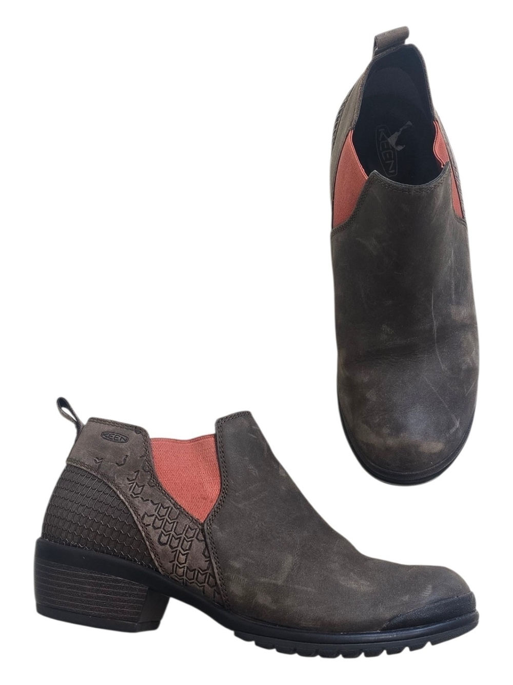Keen Morrison Leather Chelsea Ankle Bootie Slip On Brown Orange Size 10